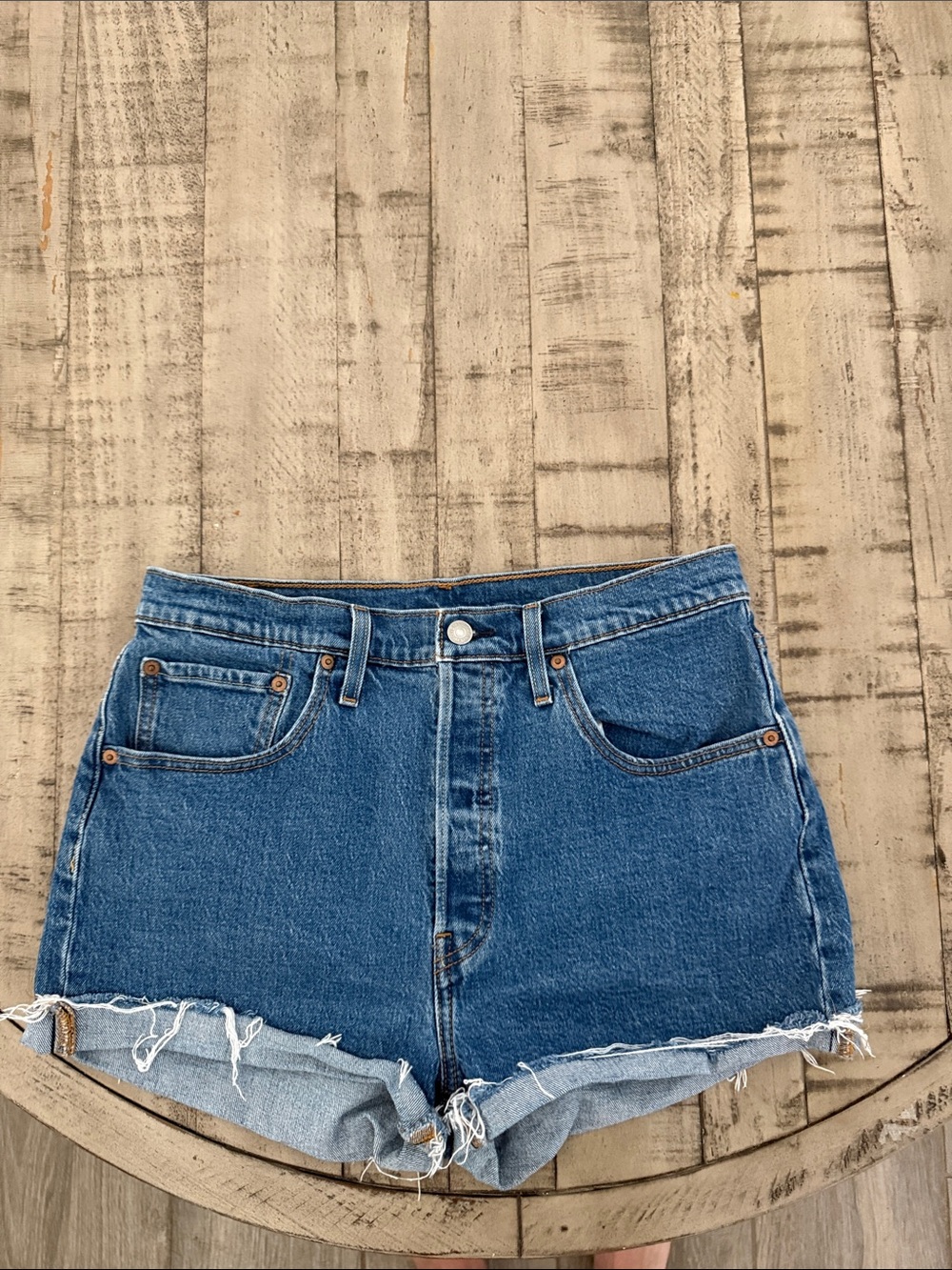 Levi's Distressed Medium Blue Denim Cutoff Shorts